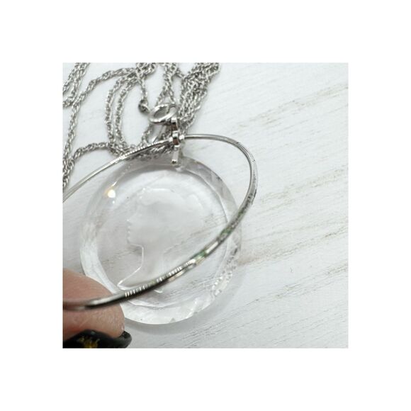 Vtg Crystal Glass Intaglio Cameo Lady Pendant Hallmark Cards Inc Rope Necklace - Picture 8 of 13